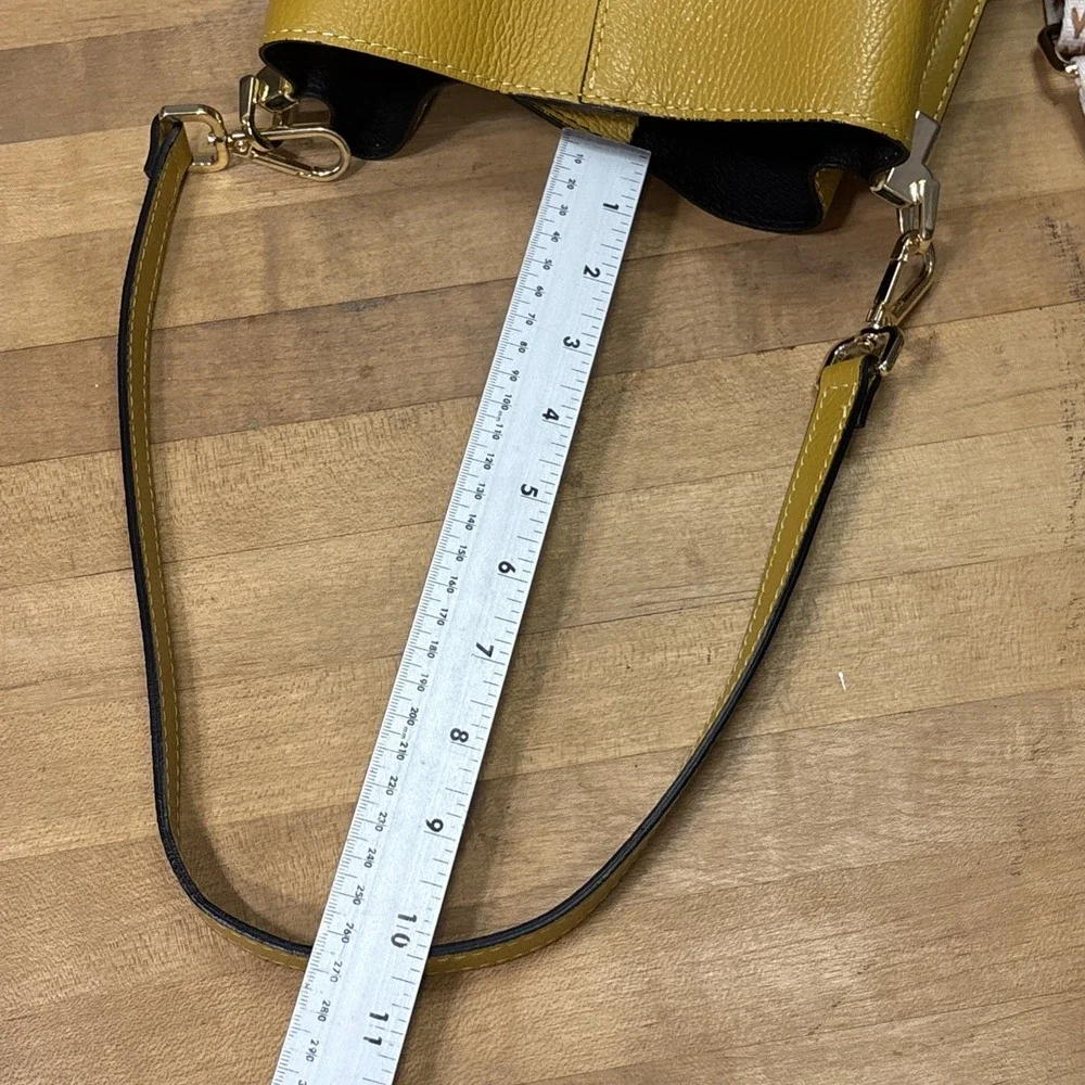 Made in Italy Mustard Yellow Genuine Leather Bucket Shoulder Bag Boho Retro